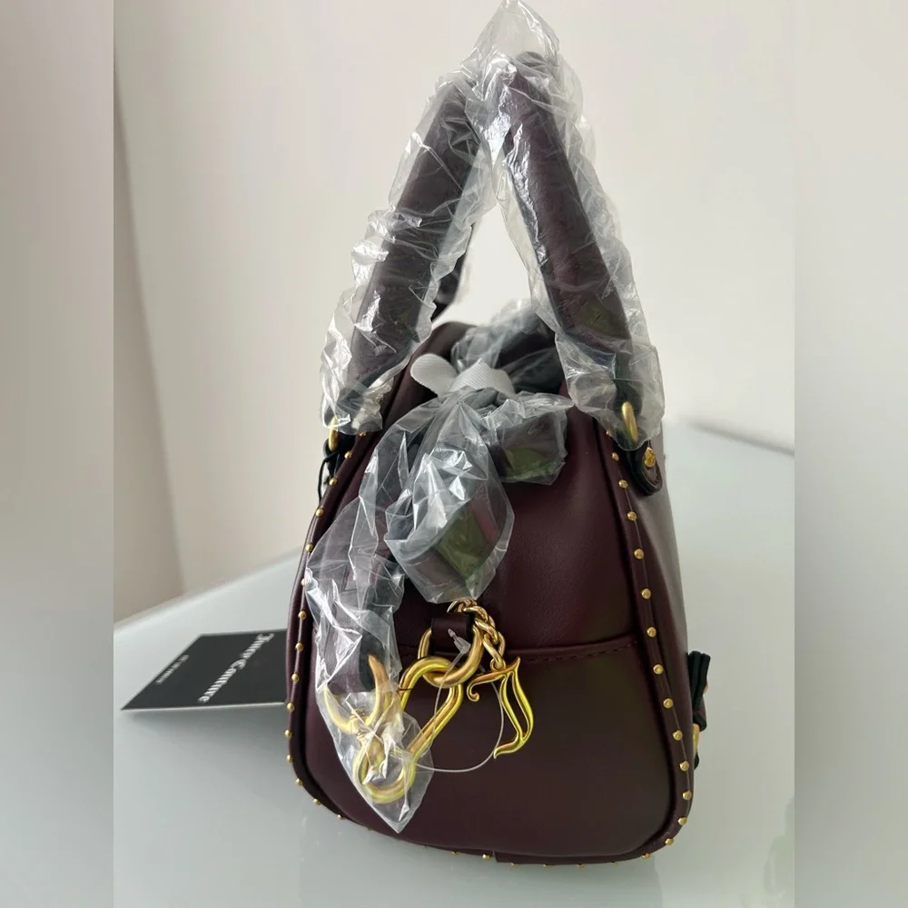 Juicy Couture UK burgundy leather Scottie Dog crest Bowler Bag Wallet Set